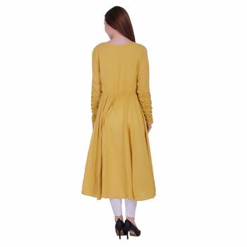 Yellow Plain Viscose Ethnic Kurti  4