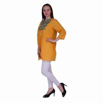 Yellow Embroidered Cotton Ethnic Kurti  2