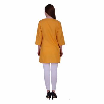 Yellow Embroidered Cotton Ethnic Kurti  4