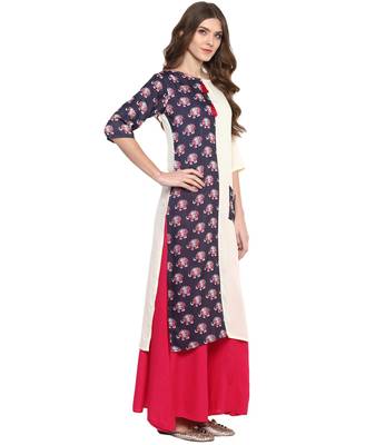 Purpal & White Printed Casual wear Kurti 3