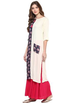 Purpal & White Printed Casual wear Kurti 4