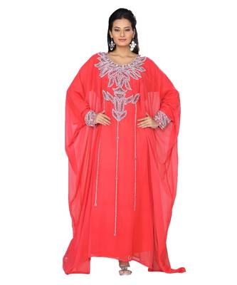 Coral Georgette Embroidered Zari_Work Islamic Kaftans 1