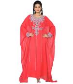 Coral Georgette Embroidered Zari_Work Islamic Kaftans