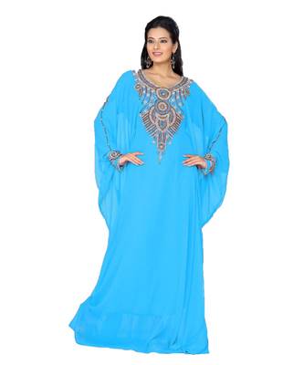 Sky Blue Georgette Embroidered Zari_Work Islamic Kaftans 1