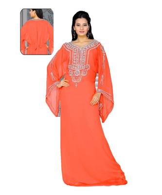 Coral Georgette Embroidered Zari_Work Islamic Kaftans 1