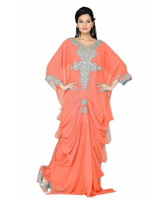 Coral Georgette Embroidered Zari_Work Islamic Kaftans 1