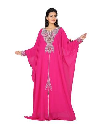 Fuchsia Pink Georgette Embroidered Zari_Work Islamic Kaftans 1