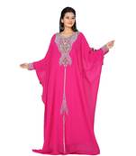 Fuchsia Pink Georgette Embroidered Zari_Work Islamic Kaftans