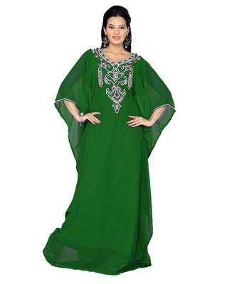 Bottle Green Georgette Embroidered Zari_Work Islamic Kaftans 1