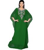 Bottle Green Georgette Embroidered Zari_Work Islamic Kaftans