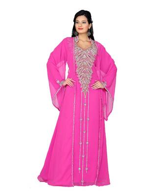 Fuchsia Pink Georgette Embroidered Zari_Work Islamic Kaftans 1