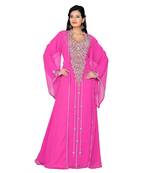 Fuchsia Pink Georgette Embroidered Zari_Work Islamic Kaftans