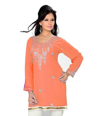 Coral Georgette Embroidered Zari_Work Islamic Tunics 1
