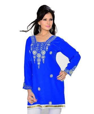 Royal Blue Georgette Embroidered Zari_Work Islamic Tunics 1