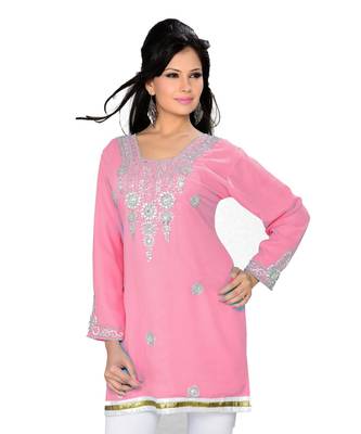 Soft Pink Georgette Embroidered Zari_Work Islamic Tunics 1