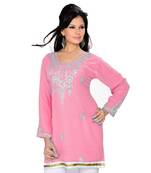 Soft Pink Georgette Embroidered Zari_Work Islamic Tunics