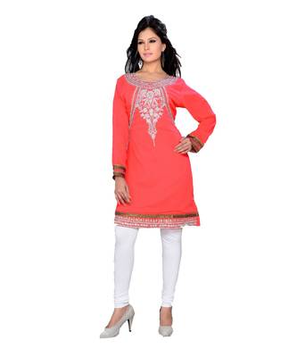 Coral Georgette Embroidered Zari_Work Islamic Tunics 1