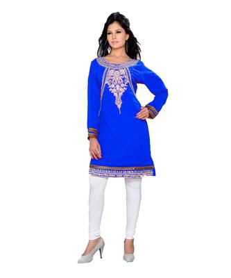 Royal Blue Georgette Embroidered Zari_Work Islamic Tunics 1