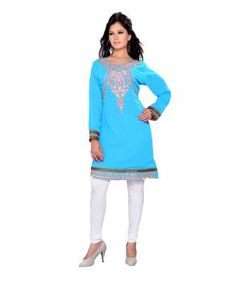 Sky Blue Georgette Embroidered Zari_Work Islamic Tunics 1