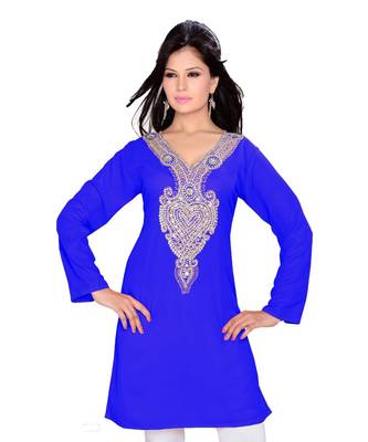 Royal Blue Georgette Embroidered Zari_Work Islamic Tunics 1