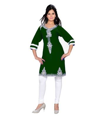 Bottle Green Georgette Embroidered Zari_Work Islamic Tunics 1