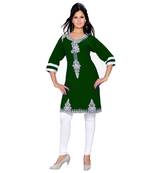 Bottle Green Georgette Embroidered Zari_Work Islamic Tunics