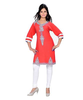 Coral Georgette Embroidered Zari_Work Islamic Tunics 1