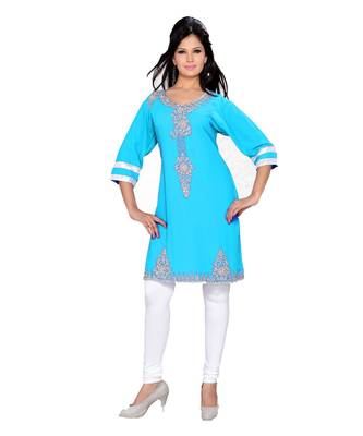Sky Blue Georgette Embroidered Zari_Work Islamic Tunics 1