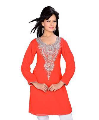 Coral Georgette Embroidered Zari_Work Islamic Tunics 1