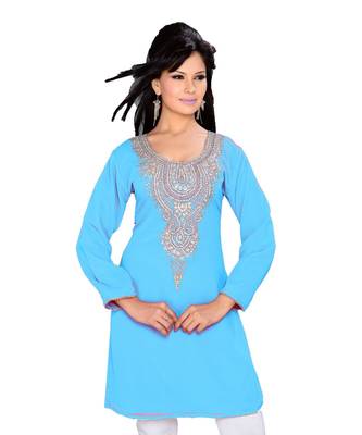 Sky Blue Georgette Embroidered Zari_Work Islamic Tunics 1