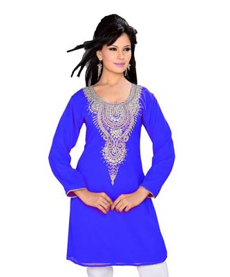 Royal Blue Georgette Embroidered Zari_Work Islamic Tunics 1