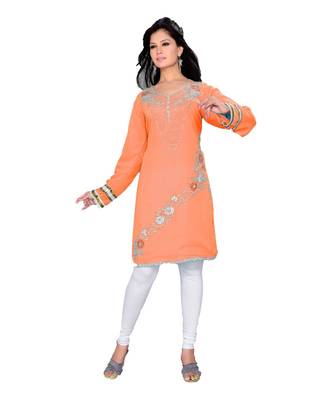 Coral Georgette Embroidered Zari_Work Islamic Tunics 1