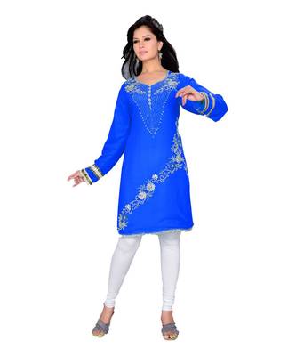 Royal Blue Georgette Embroidered Zari_Work Islamic Tunics 1