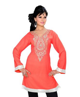 Coral Georgette Embroidered Zari_Work Islamic Tunics 1