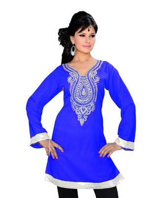 Royal Blue Georgette Embroidered Zari_Work Islamic Tunics 1