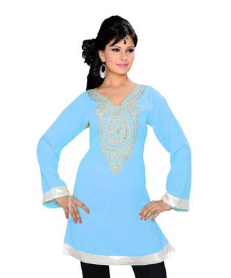 Sky Blue Georgette Embroidered Zari_Work Islamic Tunics 1