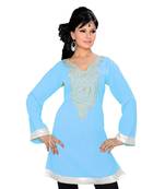 Sky Blue Georgette Embroidered Zari_Work Islamic Tunics