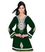 Bottle Green Georgette Embroidered Zari_Work Islamic Tunics