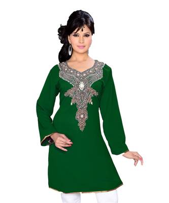 Bottle Green Georgette Embroidered Zari_Work Islamic Tunics 1