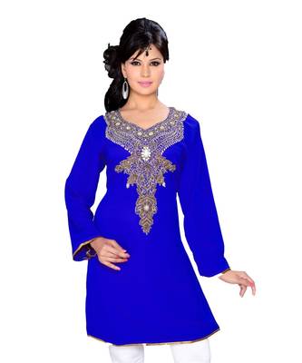 Royal Blue Georgette Embroidered Zari_Work Islamic Tunics 1