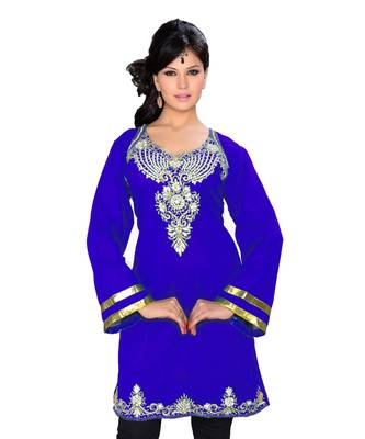 Royal Blue Georgette Embroidered Zari_Work Islamic Tunics 1