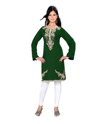 Bottle Green Georgette Embroidered Zari_Work Islamic Tunics 1