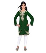 Bottle Green Georgette Embroidered Zari_Work Islamic Tunics