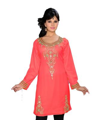 Coral Georgette Embroidered Zari_Work Islamic Tunics 1