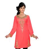 Coral Georgette Embroidered Zari_Work Islamic Tunics