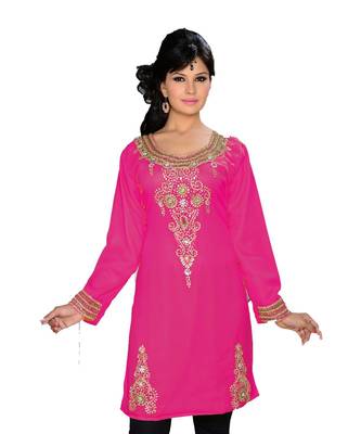 Fuchsia Pink Georgette Embroidered Zari_Work Islamic Tunics 1