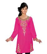 Fuchsia Pink Georgette Embroidered Zari_Work Islamic Tunics