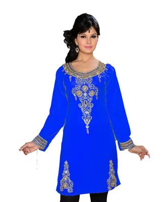 Royal Blue Georgette Embroidered Zari_Work Islamic Tunics 1