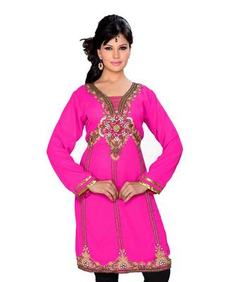 Fuchsia Pink Georgette Embroidered Zari_Work Islamic Tunics 1