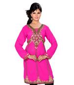Fuchsia Pink Georgette Embroidered Zari_Work Islamic Tunics